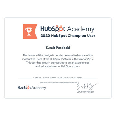 2020-hubspot-champion-user-certificate--Sumit-pardeshi